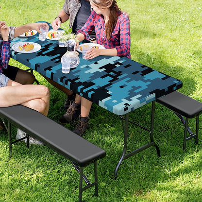 Blue And Black Digital Camo Print Picnic Table Cover