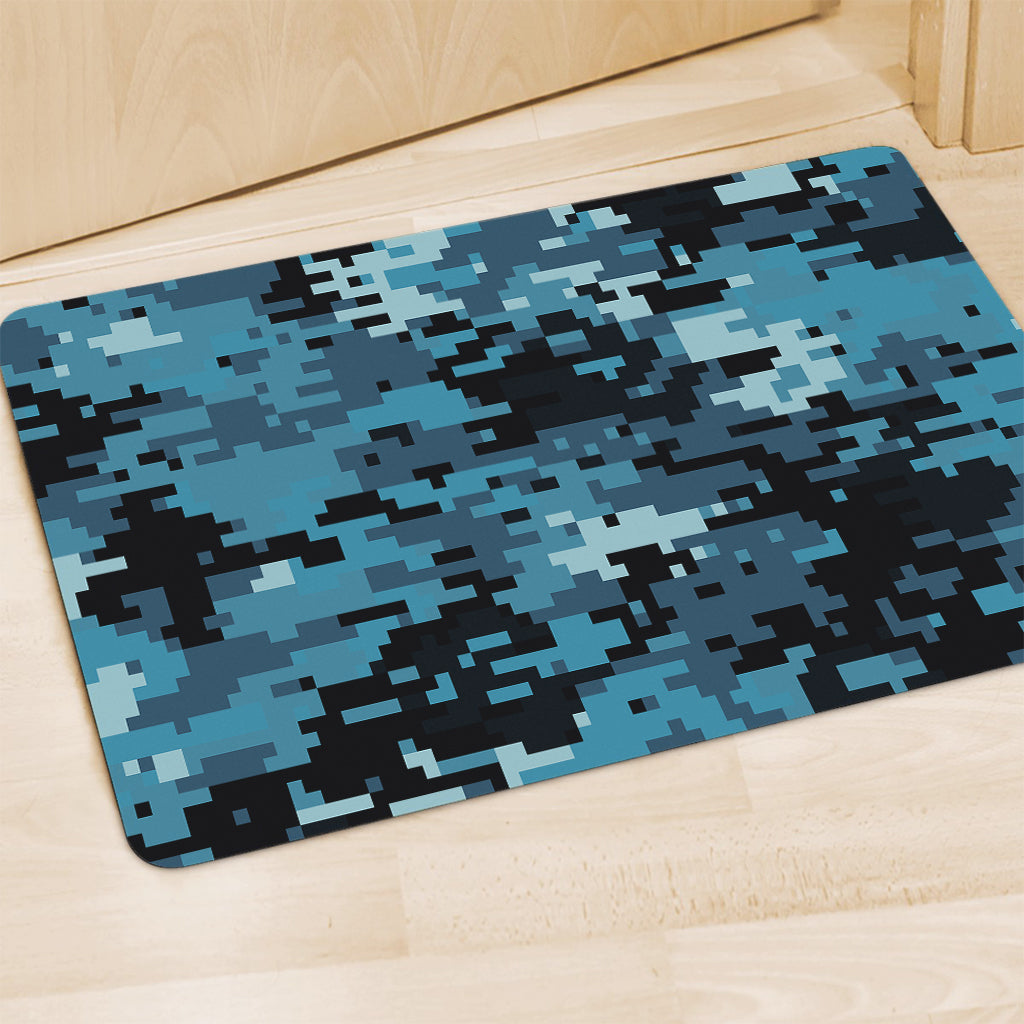 Blue And Black Digital Camo Print Polyester Doormat