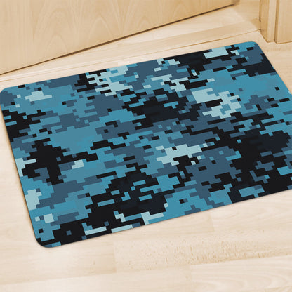 Blue And Black Digital Camo Print Polyester Doormat