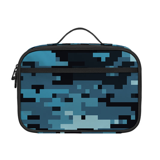 Blue And Black Digital Camo Print Portable Lunch Bag