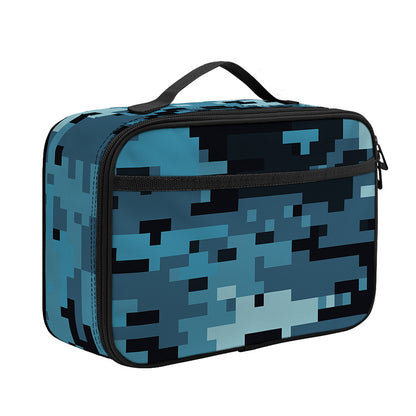 Blue And Black Digital Camo Print Portable Lunch Bag