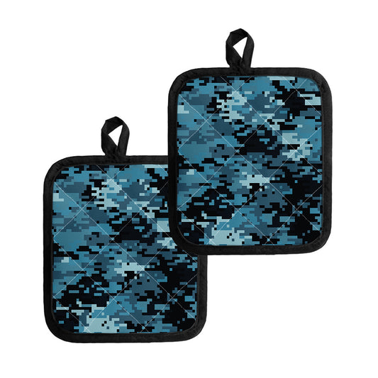Blue And Black Digital Camo Print Pot Holders
