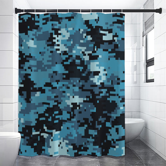 Blue And Black Digital Camo Print Premium Shower Curtain