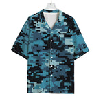 Blue And Black Digital Camo Print Rayon Hawaiian Shirt