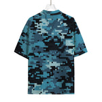 Blue And Black Digital Camo Print Rayon Hawaiian Shirt