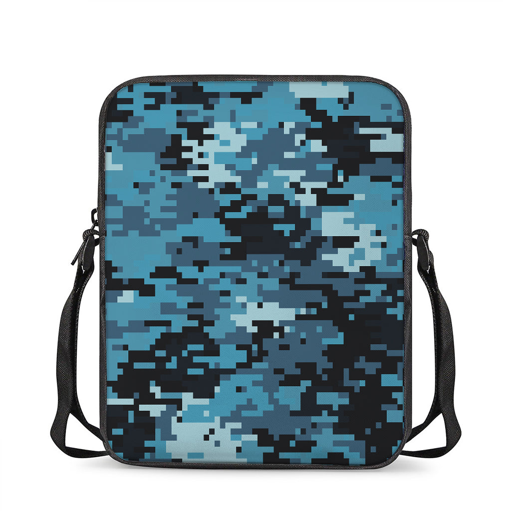 Blue And Black Digital Camo Print Rectangular Crossbody Bag