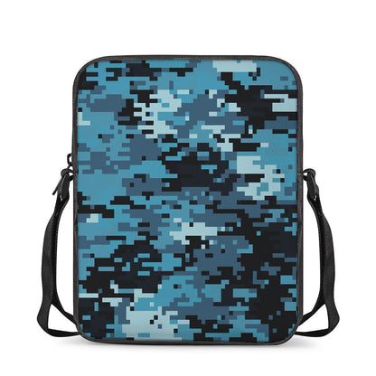 Blue And Black Digital Camo Print Rectangular Crossbody Bag