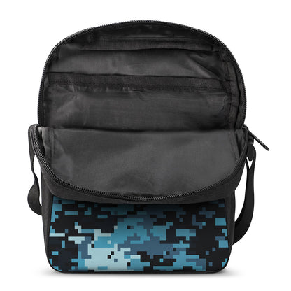 Blue And Black Digital Camo Print Rectangular Crossbody Bag