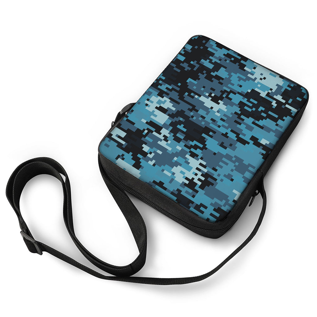 Blue And Black Digital Camo Print Rectangular Crossbody Bag