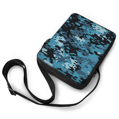 Blue And Black Digital Camo Print Rectangular Crossbody Bag