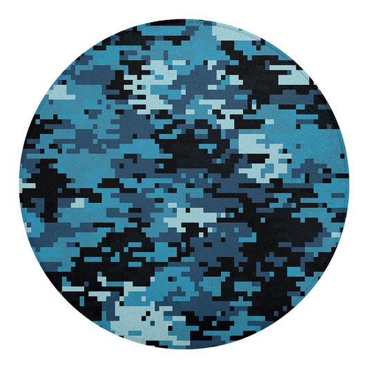 Blue And Black Digital Camo Print Round Blanket