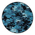 Blue And Black Digital Camo Print Round Floor Mat