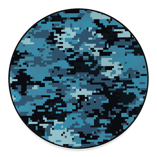 Blue And Black Digital Camo Print Round Floor Mat