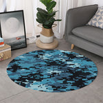 Blue And Black Digital Camo Print Round Rug