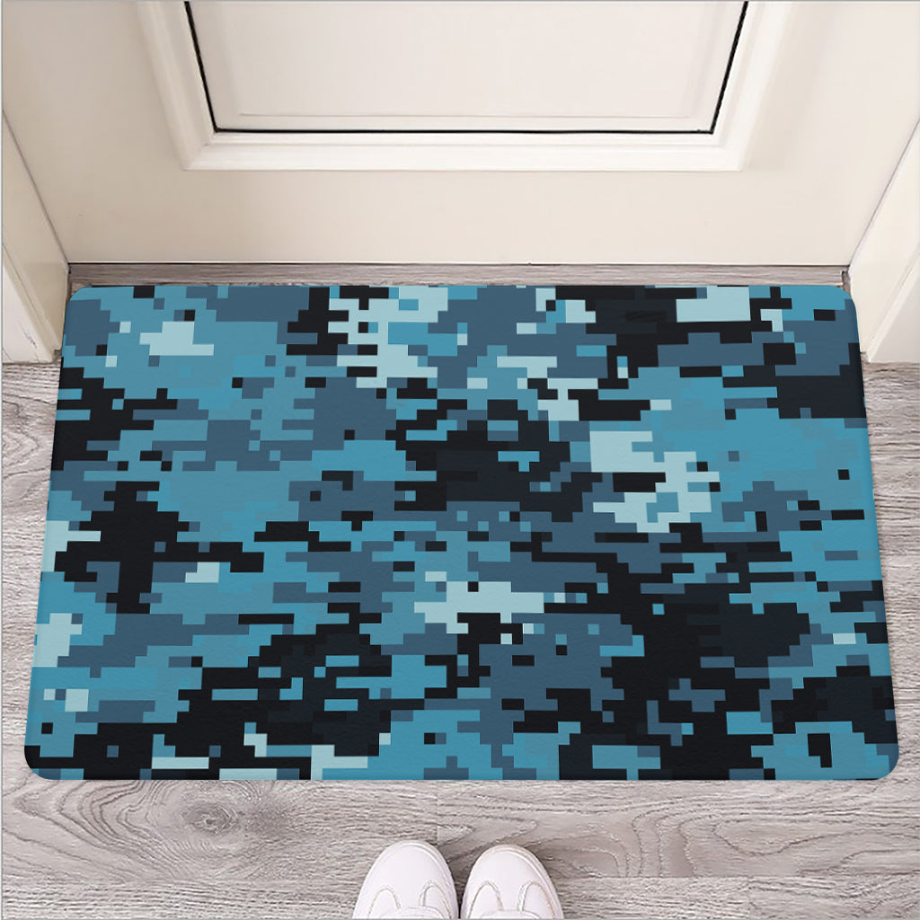 Blue And Black Digital Camo Print Rubber Doormat