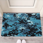 Blue And Black Digital Camo Print Rubber Doormat