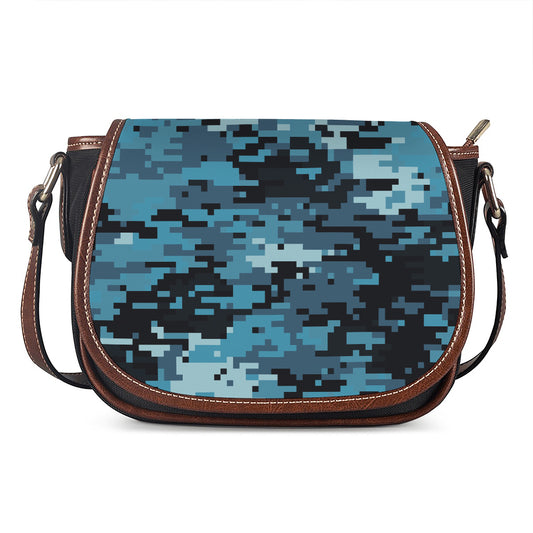 Blue And Black Digital Camo Print Saddle Bag