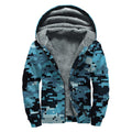 Blue And Black Digital Camo Print Sherpa Lined Zip Up Hoodie