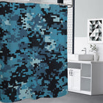 Blue And Black Digital Camo Print Shower Curtain