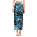 Blue And Black Digital Camo Print Side Slit Maxi Skirt
