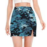 Blue And Black Digital Camo Print Side Slit Mini Skirt