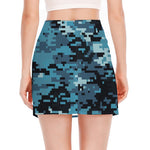 Blue And Black Digital Camo Print Side Slit Mini Skirt