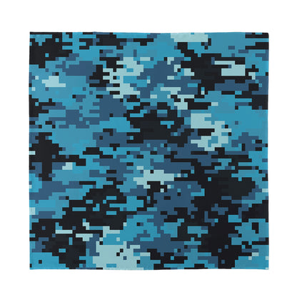 Blue And Black Digital Camo Print Silk Bandana