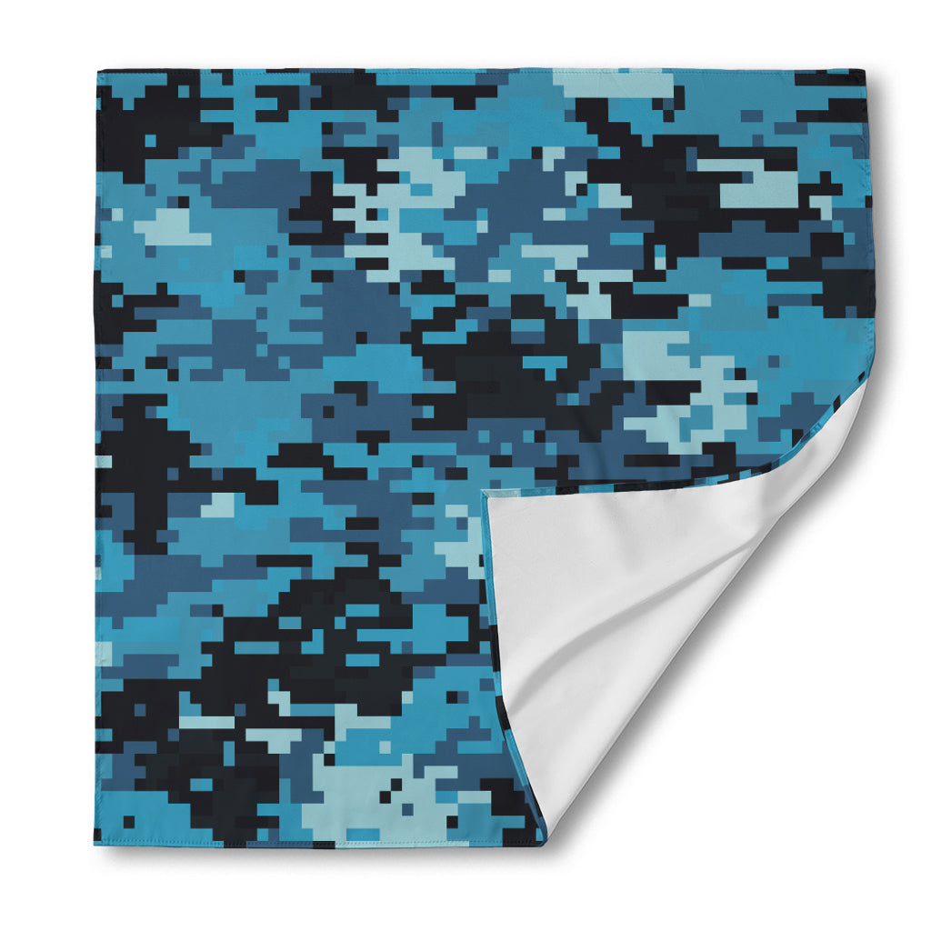 Blue And Black Digital Camo Print Silk Bandana