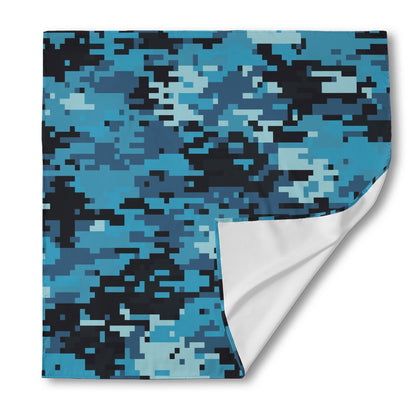 Blue And Black Digital Camo Print Silk Bandana