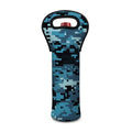 Blue And Black Digital Camo Print Single Neoprene Wine Tote