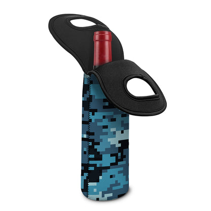 Blue And Black Digital Camo Print Single Neoprene Wine Tote
