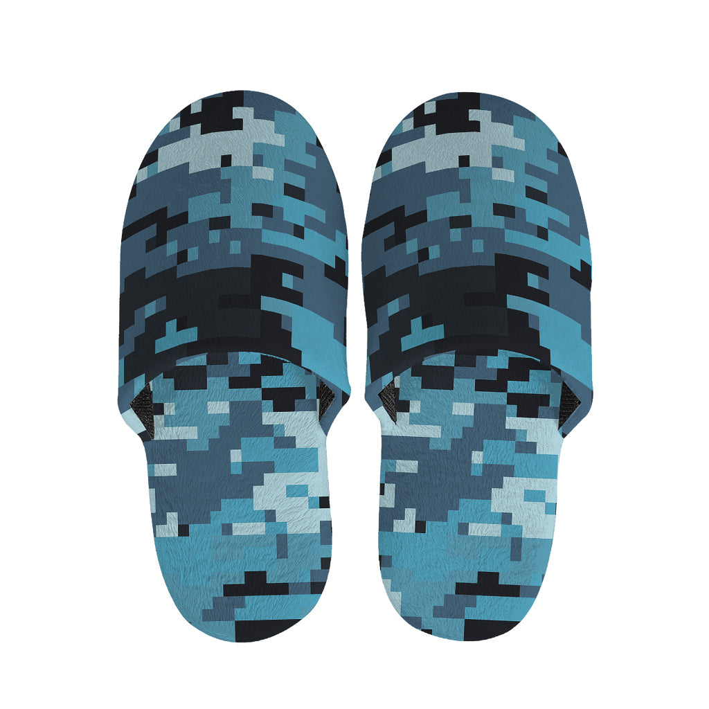 Blue And Black Digital Camo Print Slippers