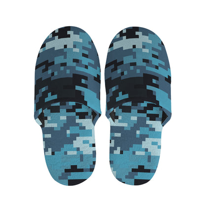 Blue And Black Digital Camo Print Slippers