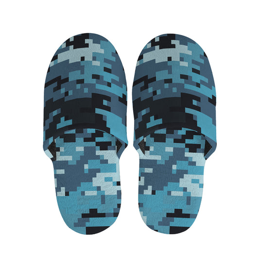 Blue And Black Digital Camo Print Slippers