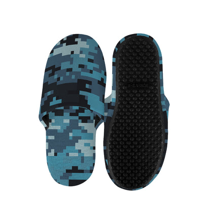 Blue And Black Digital Camo Print Slippers