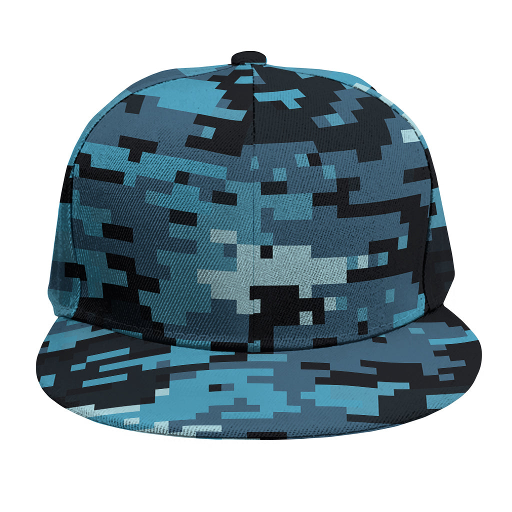 Blue And Black Digital Camo Print Snapback Cap