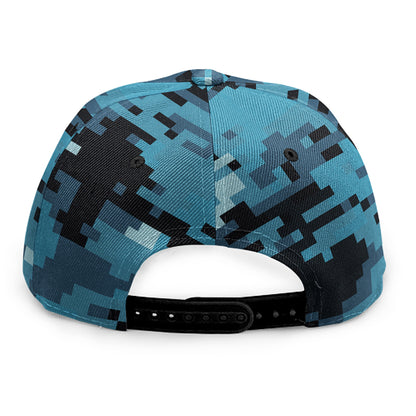 Blue And Black Digital Camo Print Snapback Cap