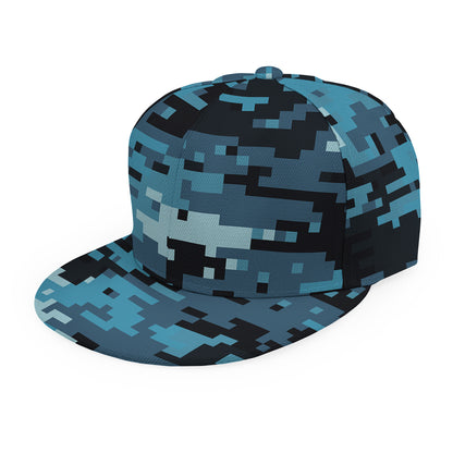 Blue And Black Digital Camo Print Snapback Cap