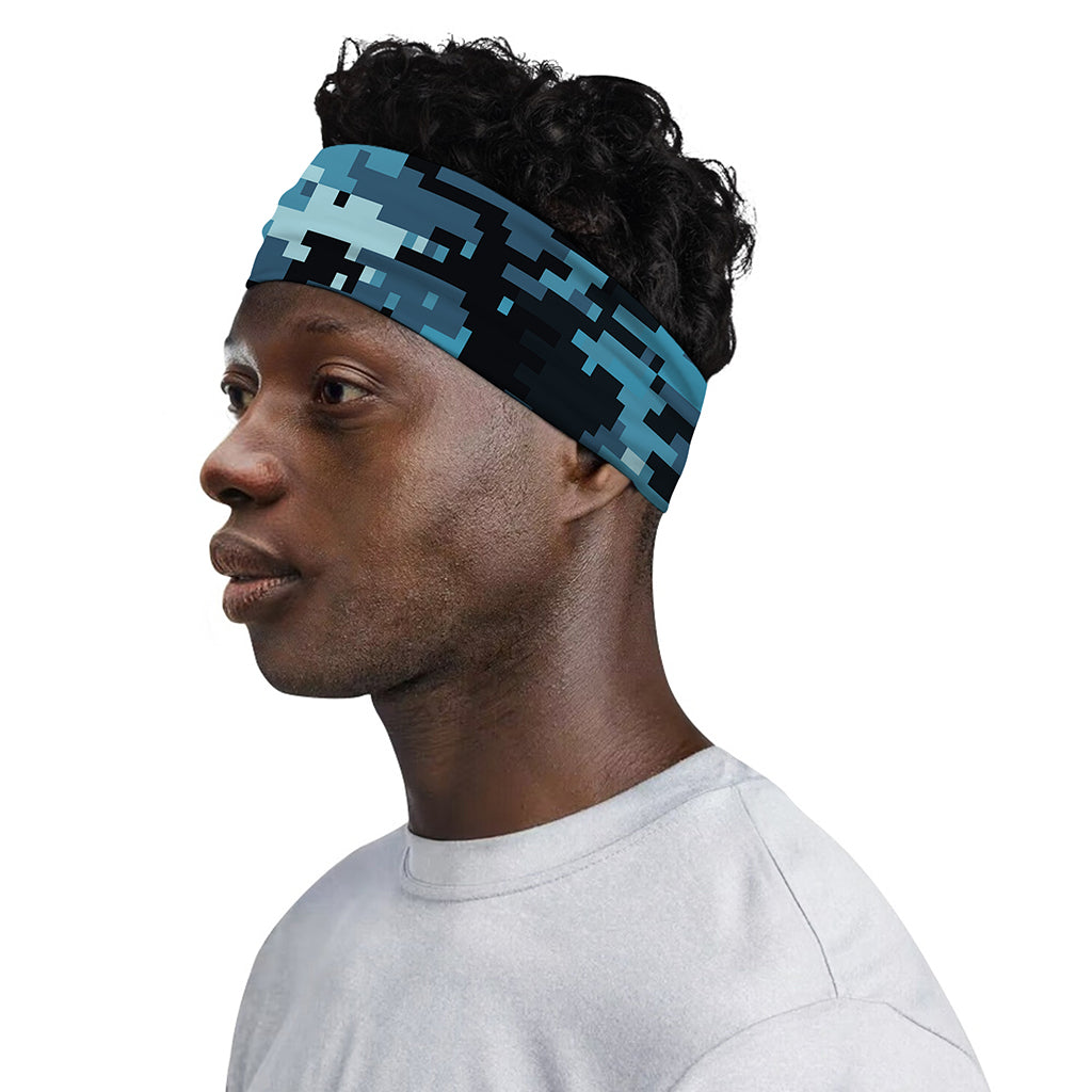 Blue And Black Digital Camo Print Sports Headband