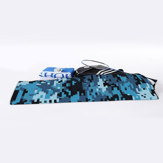 Blue And Black Digital Camo Print Sports Towel