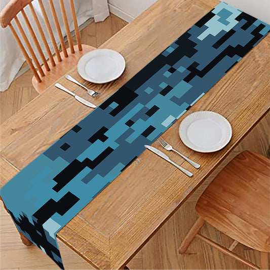 Blue And Black Digital Camo Print Table Runner