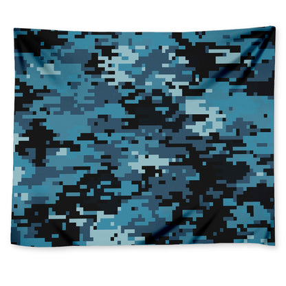 Blue And Black Digital Camo Print Tapestry