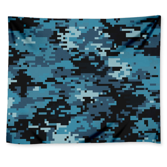 Blue And Black Digital Camo Print Tapestry