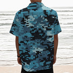 Blue And Black Digital Camo Print Textured Short Sleeve Shirt