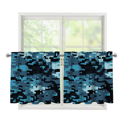 Blue And Black Digital Camo Print Tier Curtains