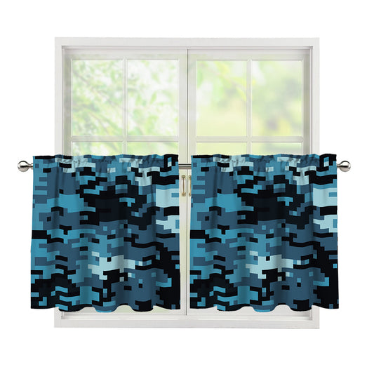 Blue And Black Digital Camo Print Tier Curtains