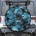 Blue And Black Digital Camo Print Tire Cover With Camera Hole