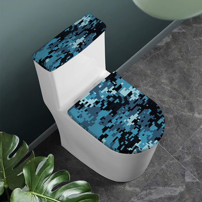 Blue And Black Digital Camo Print Toilet Lid And Tank Cover Set