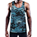 Blue And Black Digital Camo Print Men's Workout Tank Top