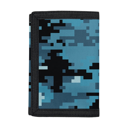 Blue And Black Digital Camo Print Trifold Wallet